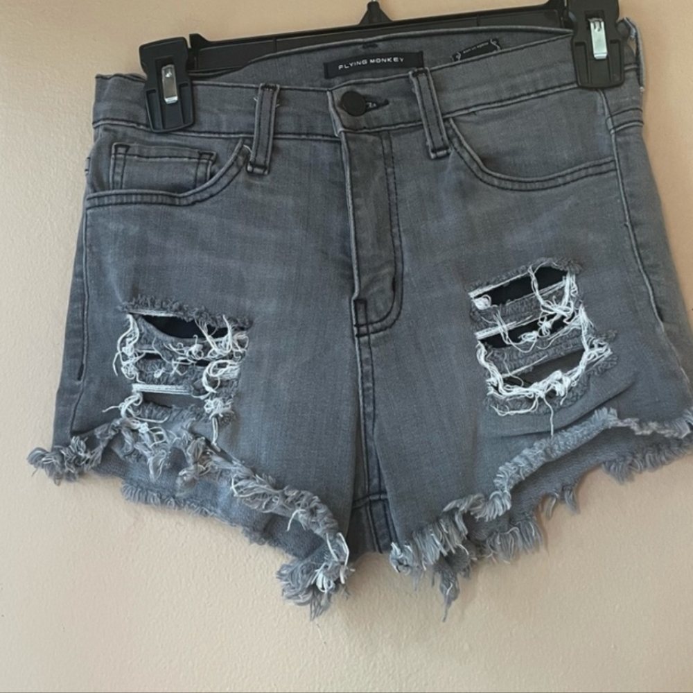 Flying Monkey Charcoal Ripped Jean Shorts